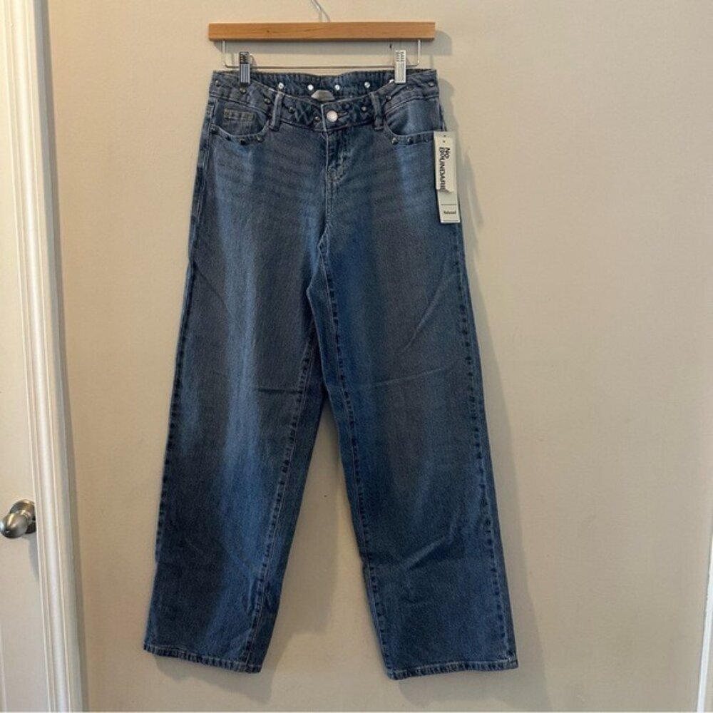 No Boundaries Y2K Mid Rise Baggy Wide Leg Jeans Studded Size 00 NWT - Picture 3 of 15